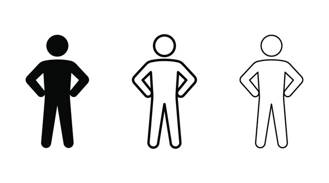 People icon set standing with hands on hips, human character symbols
