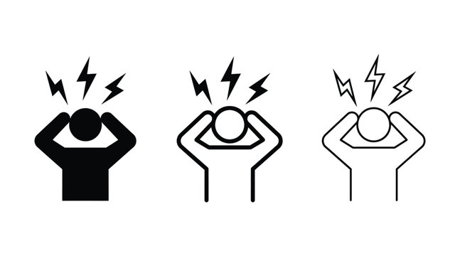 Headache icon set, pain and stress symbol, mental overload, migraine and brain disorder signs