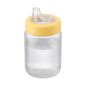 Sippy cup isolated on a transparent or white background. Essential plastic drinking container for preschool child hygiene, toddler daily nutrition and pediatric health.