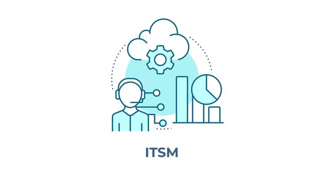 ITSM blue concept icon animation. Data optimized tech operations. Cloud driven service delivery. IT product management. Cyan circular animated abstract idea. HD video with alpha channel