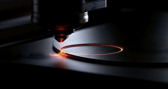 Industrial Laser Cutting Circular Pattern in Dark Sheet Material
