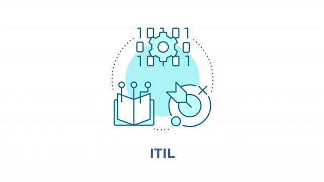 ITIL blue concept icon animation. Digital transformation strategy alignment. IT service management framework. Goal target. Cyan circular animated abstract idea. HD video with alpha channel