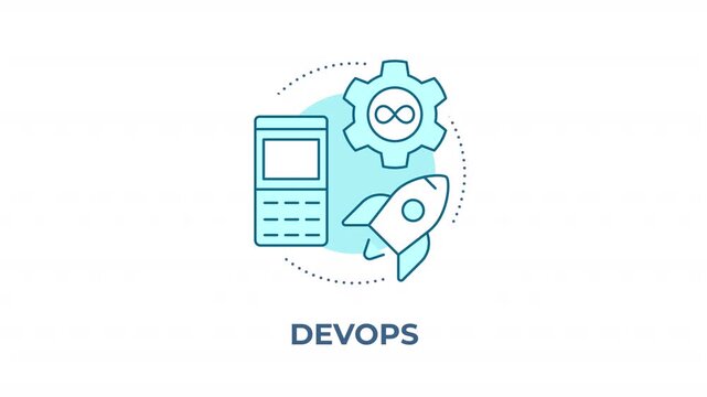 Devops blue concept icon animation. Agile development lifecycle innovation. Modern technology infrastructure. Cloud workflow. Cyan circular animated abstract idea. HD video with alpha channel