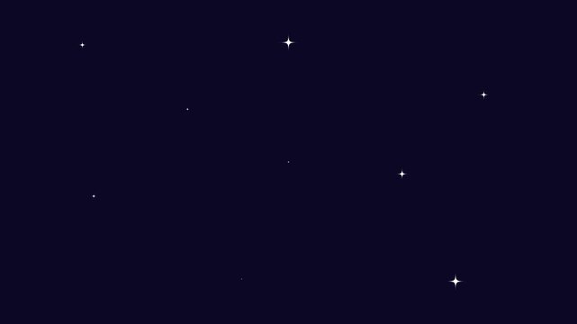 Sparkling stars animation on navy background. fast glitter star motion, white cartoon, flat, vector, doodles style stars blinking. sparkle Star light effect, glowing twinkling glitter star. 4K
