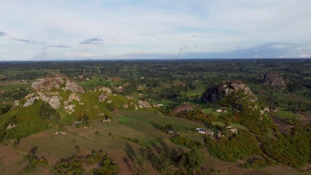 Aerial Drone view of Mawe Tatu Rock Formation in Kakamega County, Kenya, Africa