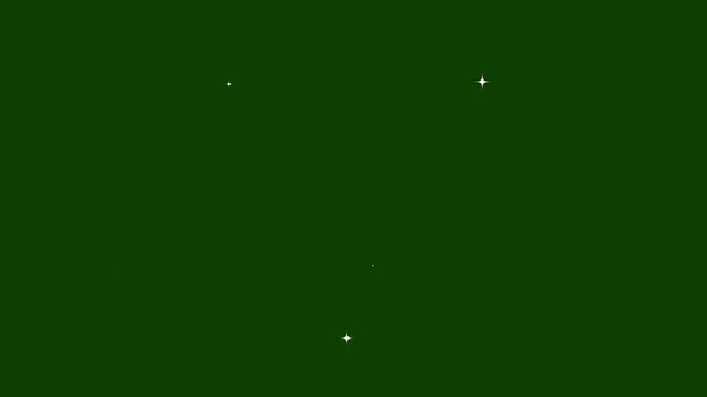 Twinkling stars animation. fast line glitter motion, white cartoon blinking stars, flat vector doodle sparkle, glowing light trails, shining twinkle effect on green screen background 4k video