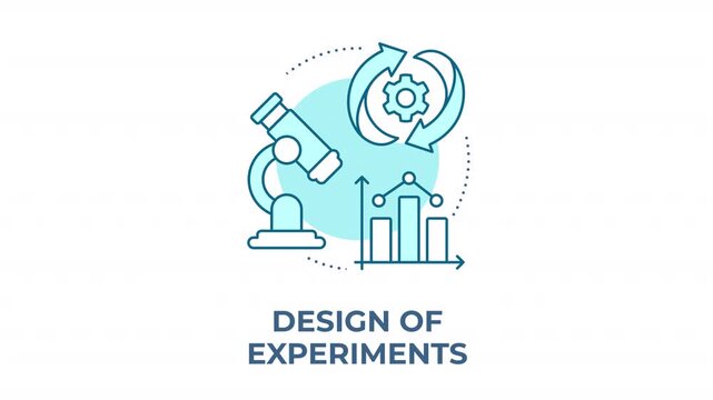 Design of experiments blue concept icon animation. Structured data science methodology. Data driven process optimization. Cyan circular animated abstract idea. HD video with alpha channel