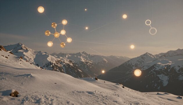 Alpine Winter Landscape with Digital Network Overlay