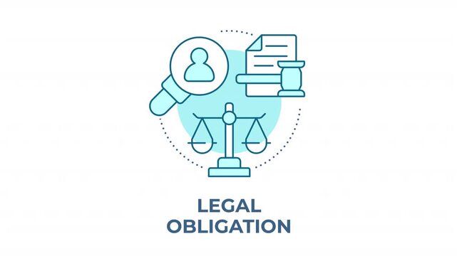 Legal obligation blue concept icon animation. Statutory compliance requirements. Corporate governance guidelines. Protocol alignment. Cyan circular animated abstract idea. HD video with alpha channel