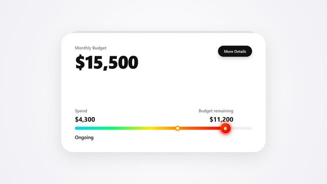 Financial budget app showing monthly spending with progress bar and remaining balance