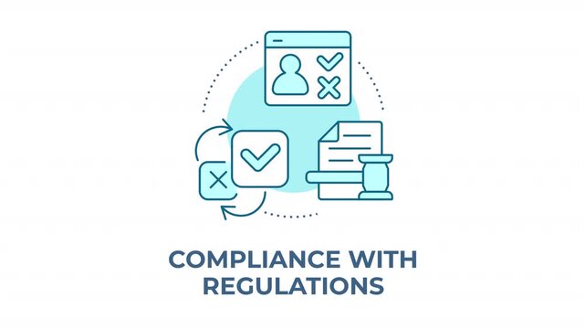 Compliance with regulations blue concept icon animation. Corporate liability exposure. Optimizing company governance. Cyan circular animated abstract idea. HD video with alpha channel