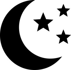 Black crescent moon and stars icon design isolated on transparent background © MstKakoli