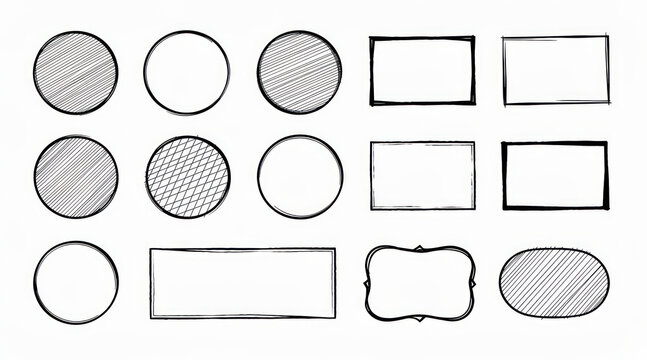Hand drawn geometric frames and sketch shape collection