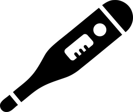 Black digital thermometer icon for medical health check isolated on transparent background