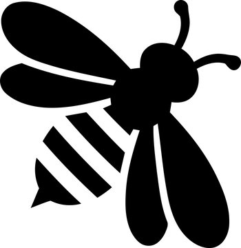 Black silhouette icon of a flying honey bee isolated on transparent background