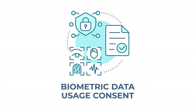 Biometric data usage consent blue concept icon animation. User identity verification protocols. Personal authentication. Cyan circular animated abstract idea. HD video with alpha channel