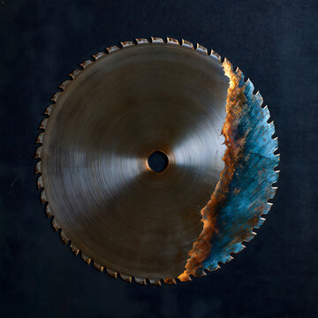 Partially Corroded Circular Saw Blade on Dark Background