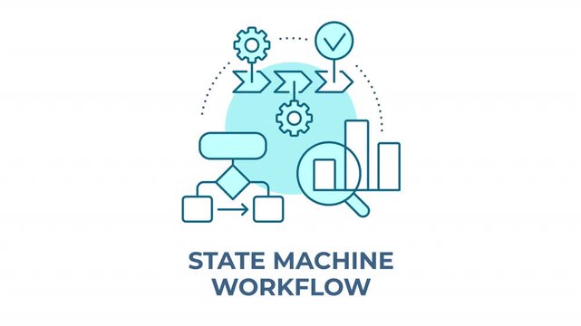 State machine workflow blue concept icon animation. Agile process optimization mapping. Scalable data architecture strategy. Cyan circular animated abstract idea. HD video with alpha channel