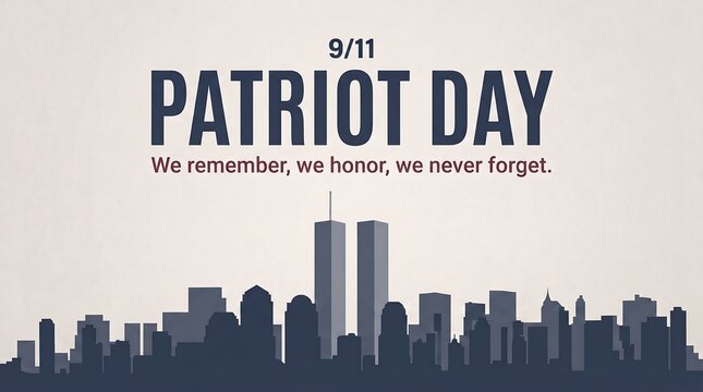 9/11 Patriot Day Memorial Banner with City Skyline Silhouette