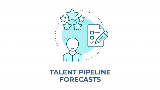 Talent pipeline forecasts blue concept icon animation. Data driven succession planning. Predictive skills gap analytics. Cyan circular animated abstract idea. HD video with alpha channel