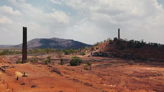 Drone view of abandoned Mount Mulligan mine ruins in Australia