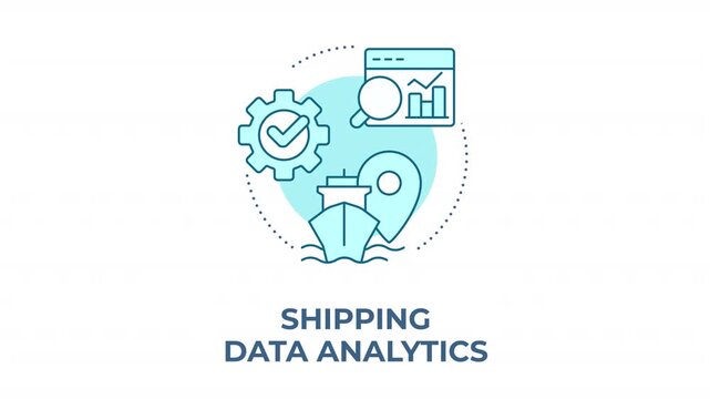 Shipping data analytics blue concept icon animation. Maritime freight shipping optimization. Supply chain logistics. Cyan circular animated abstract idea. HD video with alpha channel
