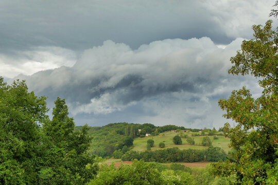 Roll or Shelf Cloud (Arcus Cloud) in a Dordogne valley. Seen as the leading edge of an approaching storm.
