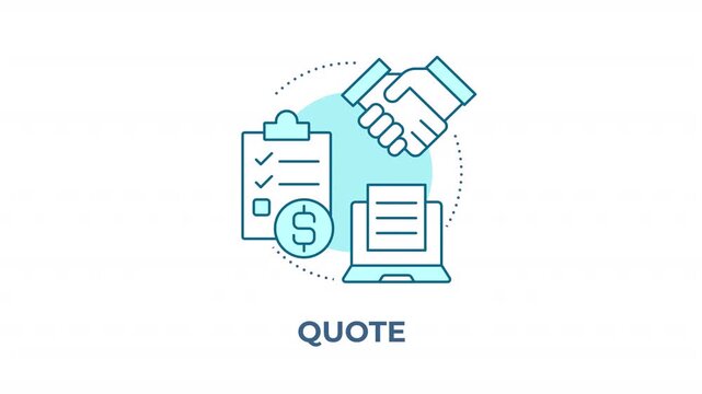 Quote blue concept icon animation. Digital contract execution. Commercial procurement process. Business agreement and b2b sales. Cyan circular animated abstract idea. HD video with alpha channel