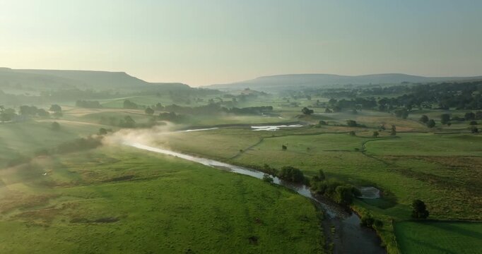 Misty river Ure in Yorkshire Dales