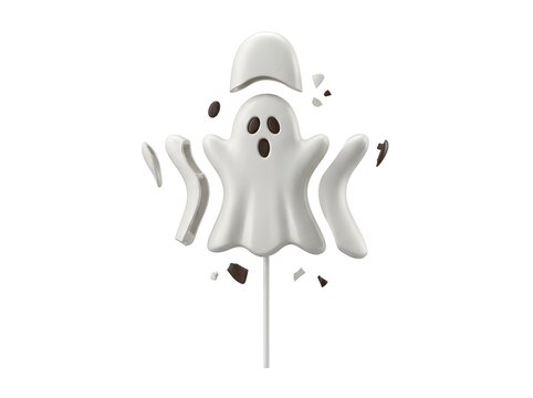Ghost shaped lollipop candy isolated on white background for Halloween party celebration