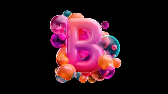 Vibrant Abstract 3d Letter B with Colorful Bubbles on Black Background
