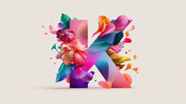 Vibrant Creative Capital Letter K with Floral and Abstract Elements