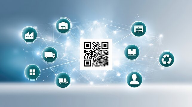 Qr Code Network Connecting Supply Chain Management and Logistics Icons