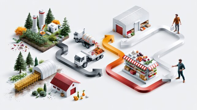 Supply Chain and Logistics Concept with Farm to Store Production