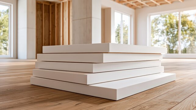 Sustainable Insulation Panels Stacked in a New Home Construction Site