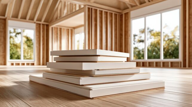 Wood Planks for Home Construction Project in Modern House Frame