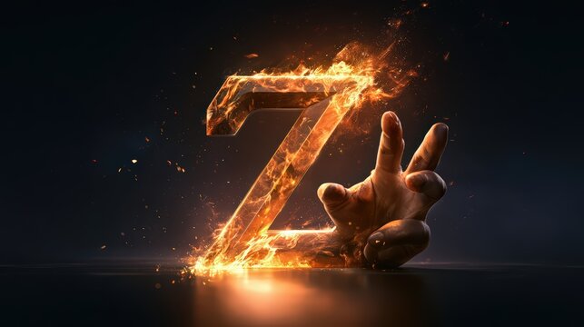 Flaming Letter Z with Hand Sign Emerging From Fiery Energy