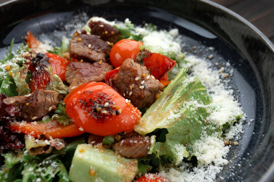 Warm Beef Salad with Cherry Tomatoes and Parmesan
