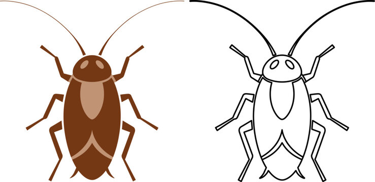 Minimalist cockroach vector icons featuring flat color and line art styles isolated on white for pest control and hygiene.