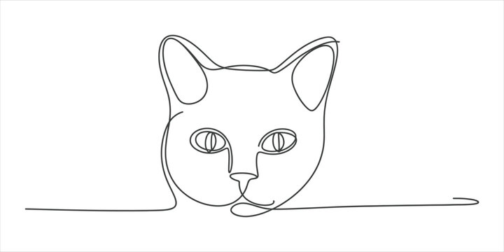 Minimalist one line drawing of a cat head illustration for modern home wall decor