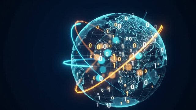 Glowing digital globe rotating with global network connections and dat