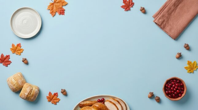 A beautifully arranged three dimensional thanksgiving day scene in canada featuring autumnal elements and delicious food creating a warm and inviting atmosphere for