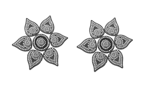 Black and Silver Petal Flower Pearl Rhinestone Sticker Design Pair on White Background