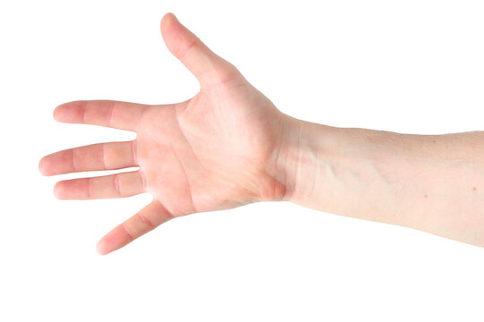open human hand with splayed fingers, empty palm gesture, isolated on transparent background