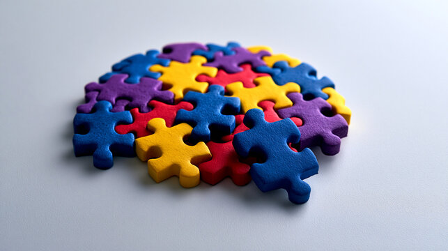 Colorful Puzzle Pieces Forming Human Brain Shape for Autism Awareness