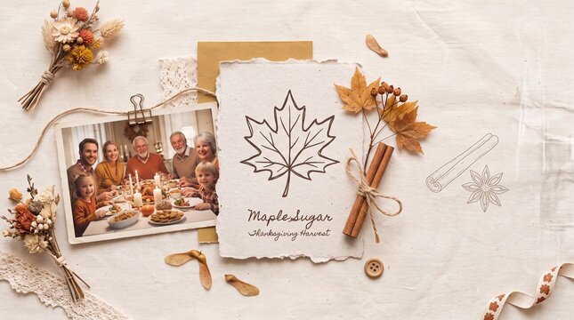 Autumn Thanksgiving Card Mockup with Family Photo and Dried Flowers