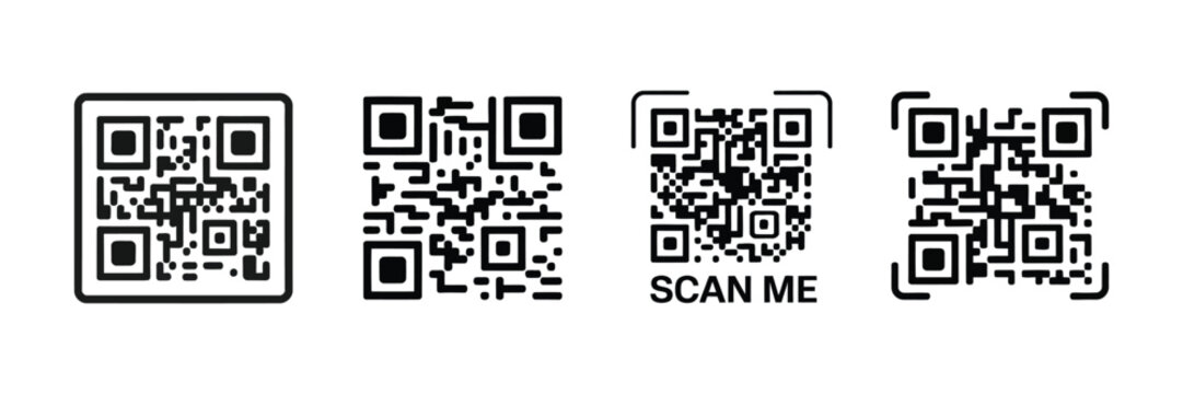 QR code, scan me icon vector illustration, fake QR code template design for digital scanning, mobile applications, and modern interface graphics.