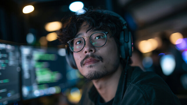 Thoughtful Asian Software Developer Working at Computer Screen