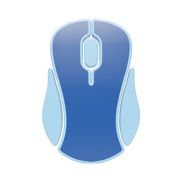 A 3D rendered icon of a blue computer mouse with a scroll wheel, isolated on a white background, representing navigation, computing, digital interaction, and office technology concepts