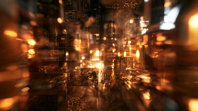 Abstract Golden Bokeh and Glowing Geometric Background